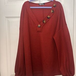 Women's Red Button-Detail Thermal Top